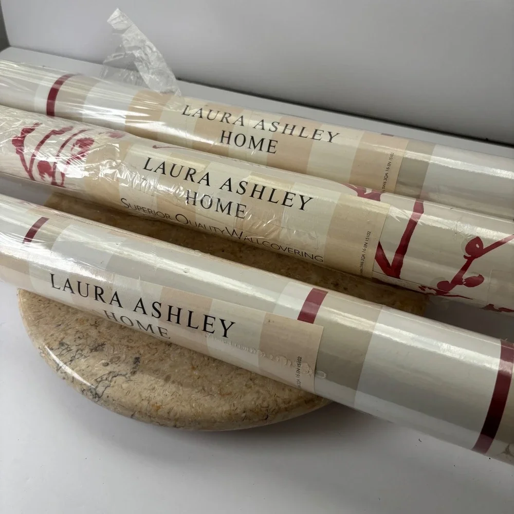 Laura Ashley Home Eaton Pussywillow Stripe Cranberry Wallpaper 3 Rolls Wallpaper